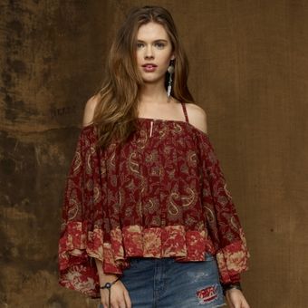 Ralph Lauren Strappy Peasant Top - Lyst