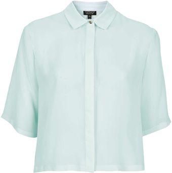 Topshop Cropped Pleat Back Shirt - Lyst