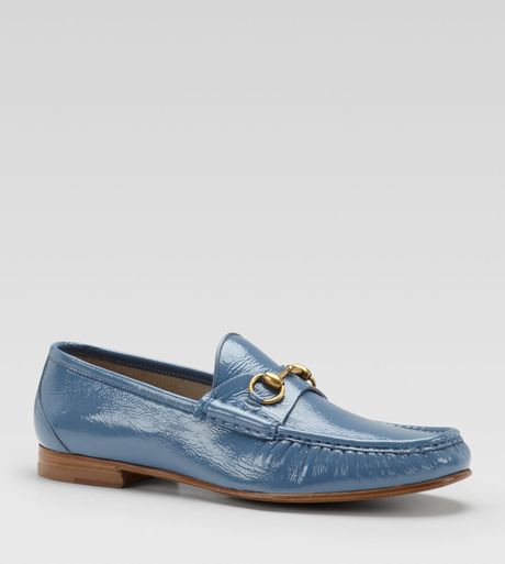Gucci Bright Patent Leather Horse-bit Loafers in Blue for Men (light blue) | Lyst