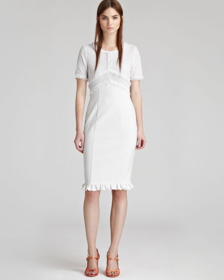 Reiss Dress Deis Fitted Lace Frill in White