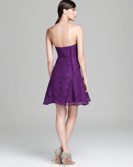 Aidan Mattox Lace Dress Strapless Fit and Flare in Purple (Amethyst)