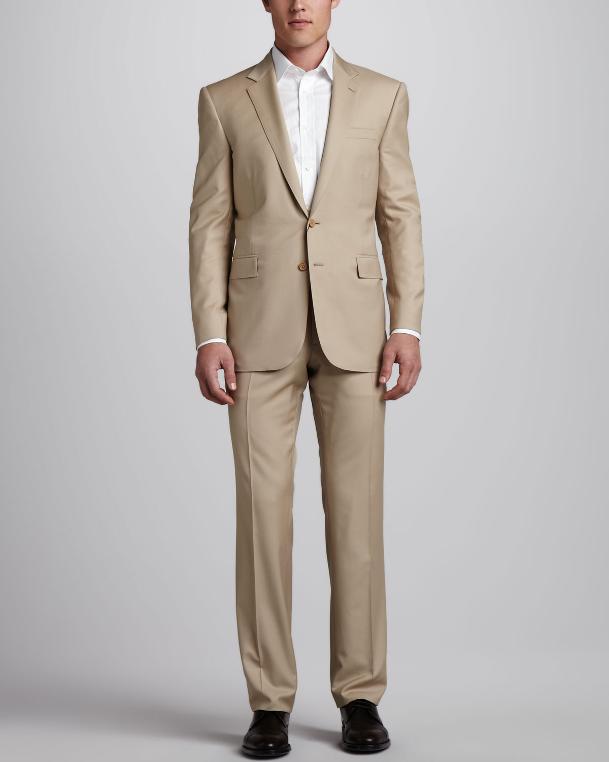 Ralph Lauren Black Label Gabardine Twobutton Suit Tan in Beige for Men