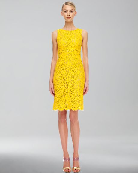 Michael Kors Floral Lace Empire Shift Dress in Yellow (floral)
