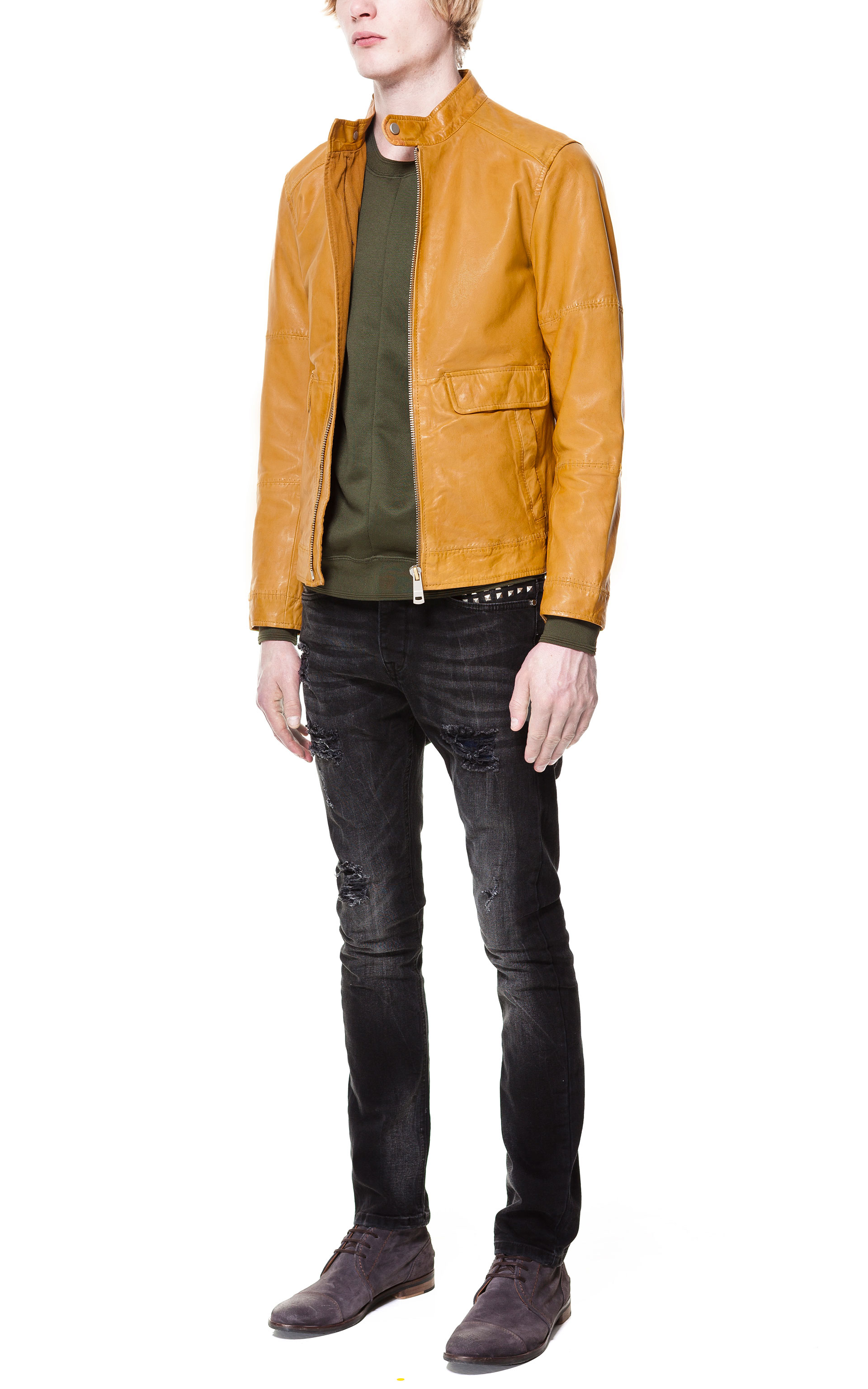 orange leather jacket zara