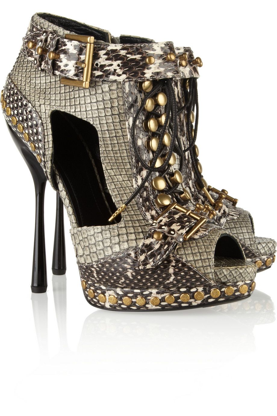 flat snakeskin ankle boots