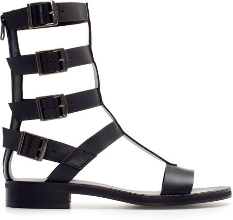 Zara Roman Flat Sandals in Black - Lyst