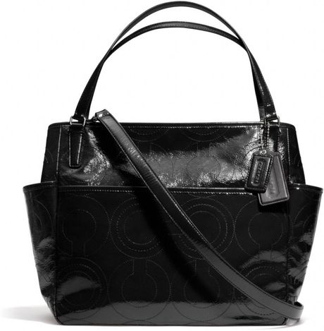 Coach Baby Bag Tote in Stitched Patent Leather in Black (SILVERBLACK)