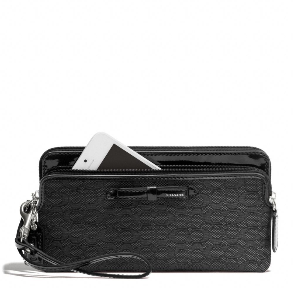 Coach Poppy Double Zip Wallet in Signature C Mini Oxford Fabric in Black (SILVER/BLACK/BLACK) | Lyst