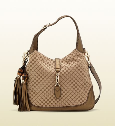 Gucci New Jackie Diamante Canvas Shoulder Bag in Brown (beige) | Lyst