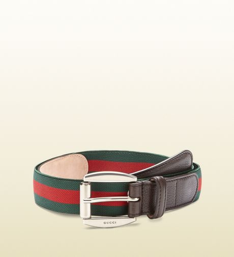 Gucci Brown Leather Belt with Web Strap in Green for Men (brown) | Lyst