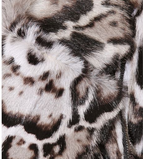 Christopher Kane Jaguar Leather and Fur Biker Jacket in Gray (black