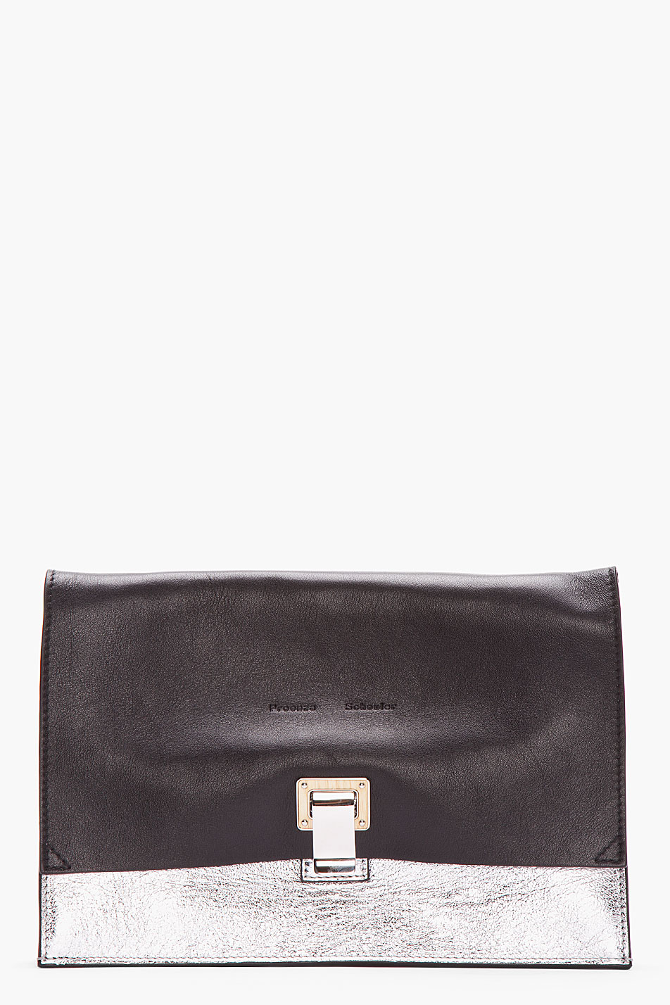 Proenza Schouler Small Black and Metallic Silver Leather Lunch Bag