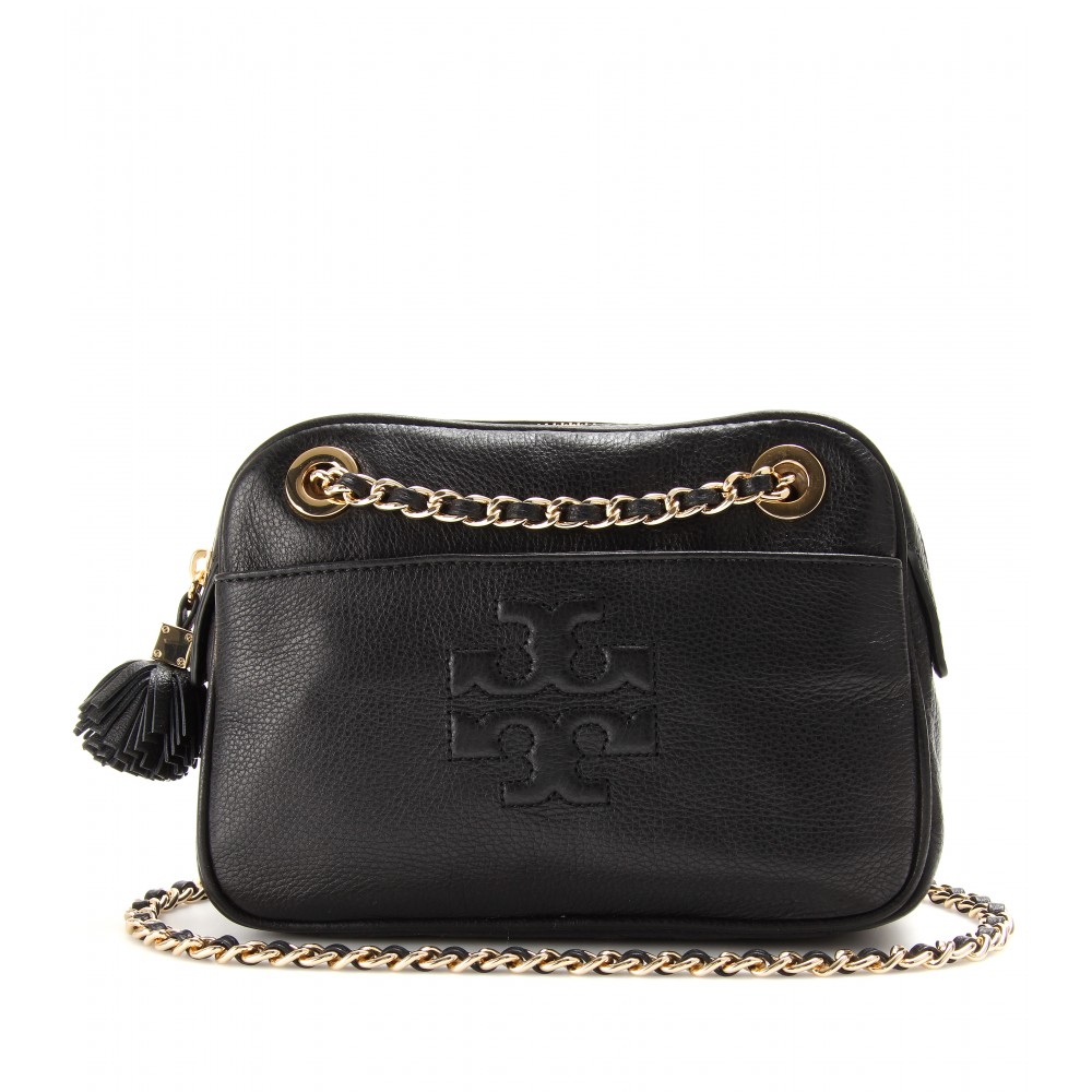 Tory Burch Thea Leather Shoulder Bag in Black | Lyst