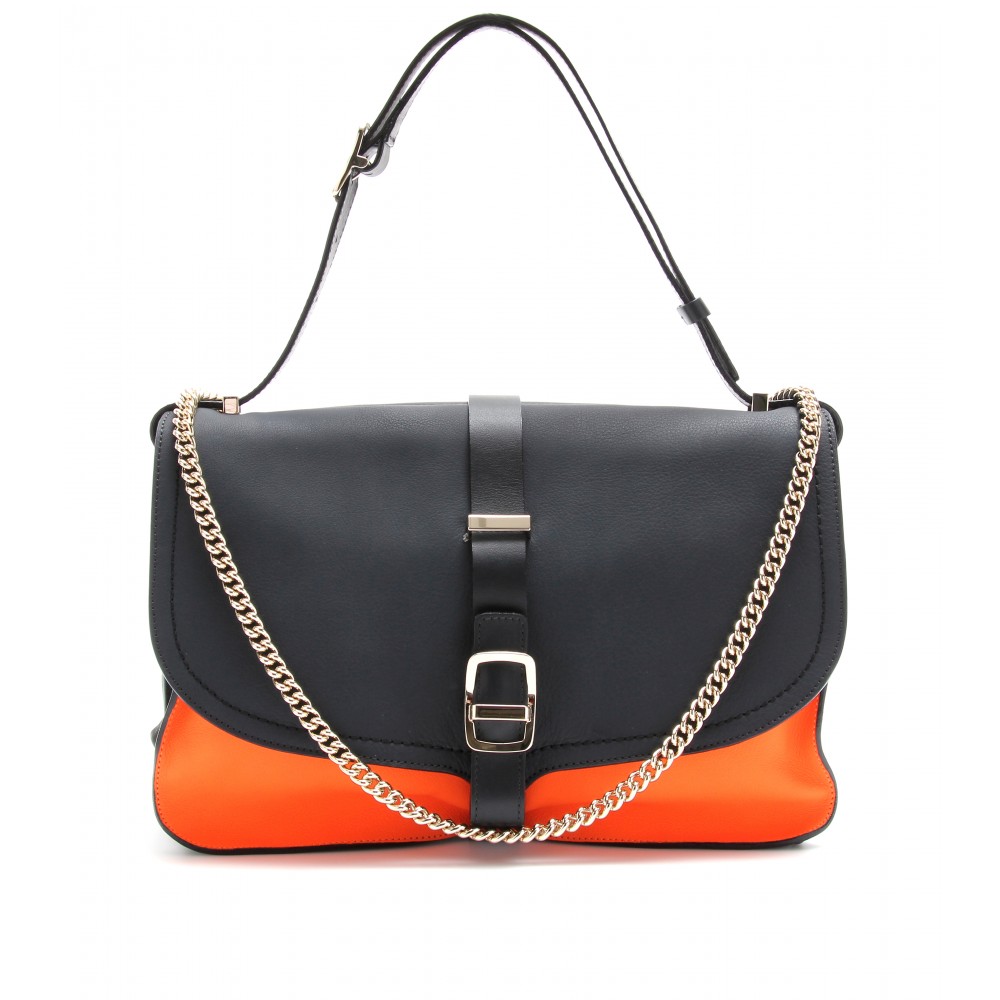 Victoria Beckham Twotone Soft Leather Sectional Shoulder Bag in Orange (navy/orange) | Lyst