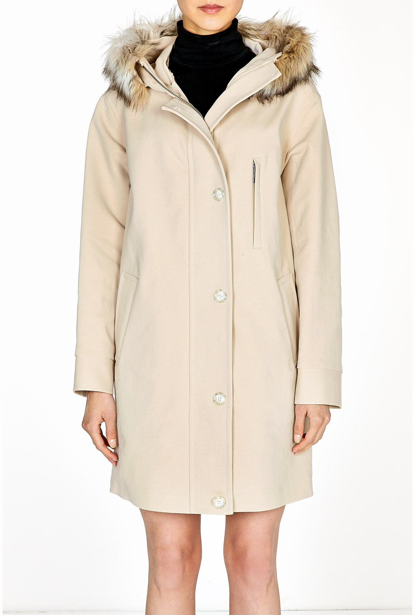 Dkny Parka Coat with Faux Fur Trim Hood in Beige (camel) Lyst