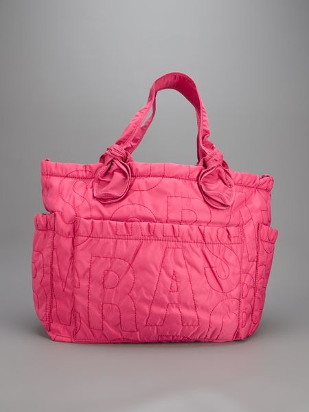 pink and white marc jacobs tote bag