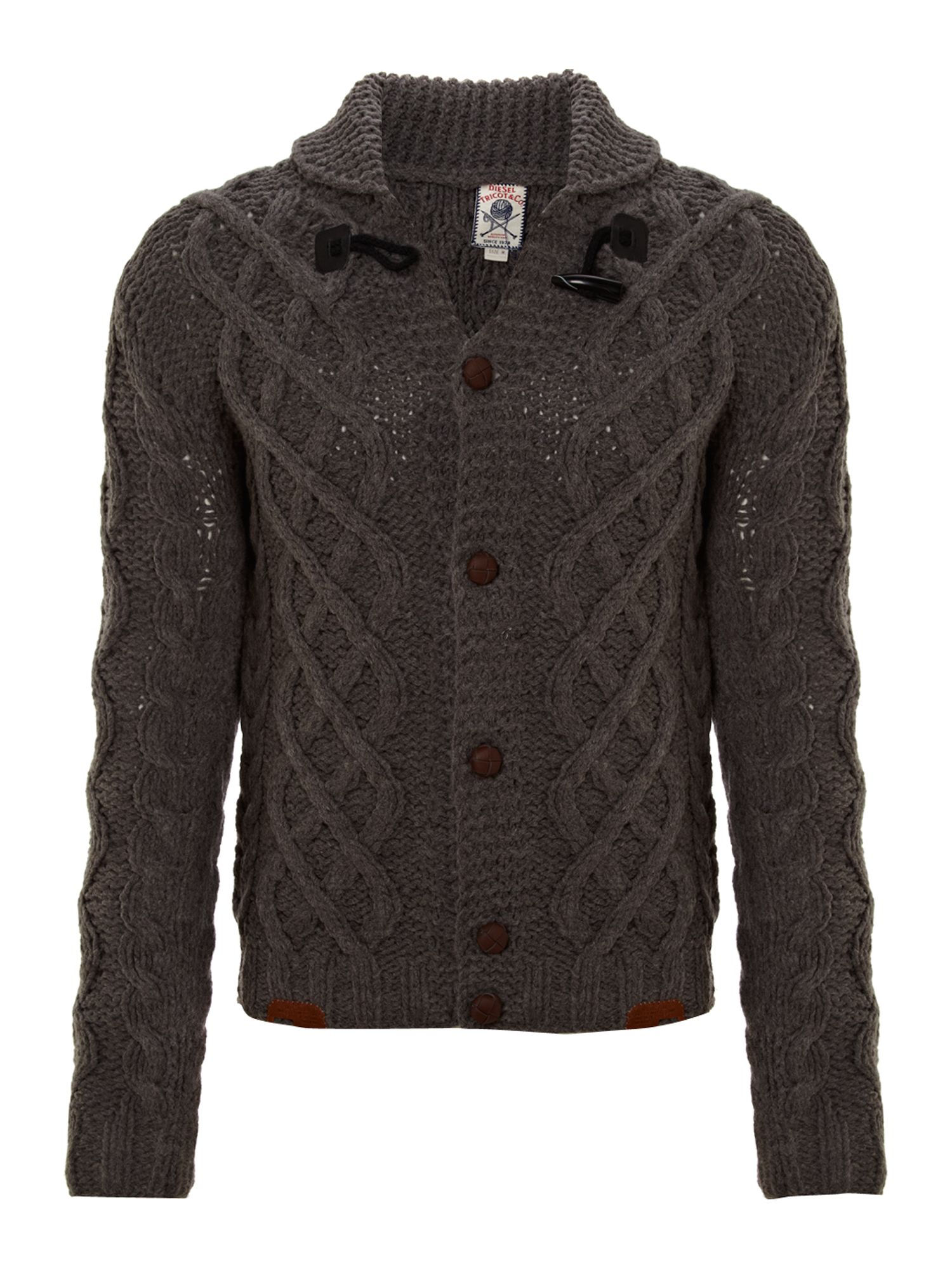Diesel Shawl Neck Cable Knit Cardigan with Toggle Detail in Gray for