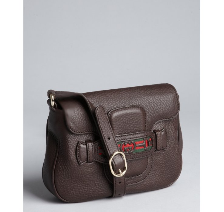 Gucci Chocolate Pebble Grain Leather Bit Detail Crossbody Bag in Brown | Lyst