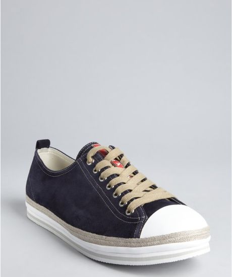 navy prada trainers