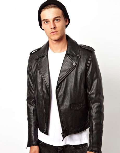 Asos Faux Leather Biker Jacket in Black for Men | Lyst