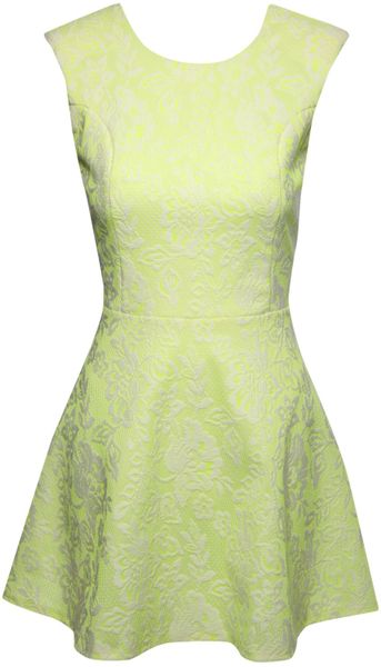 Jane Norman Backless Lace Skater Dress in Yellow - Lyst