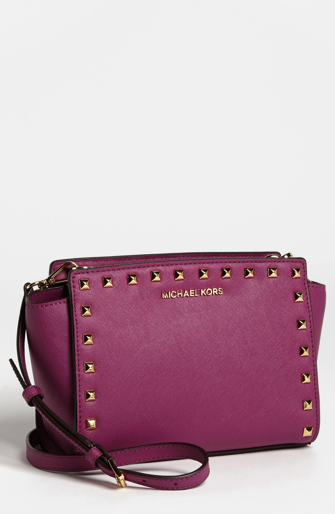 Michael Michael Kors Selma Stud Saffiano Leather Crossbody Bag in Purple (Pomegranate) | Lyst