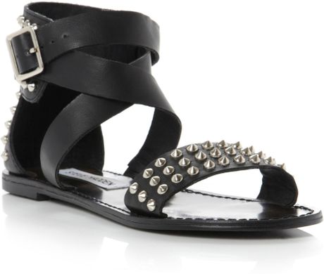 Steve Madden Buddies Studded Gladiator Flat Sandals in Black | Lyst