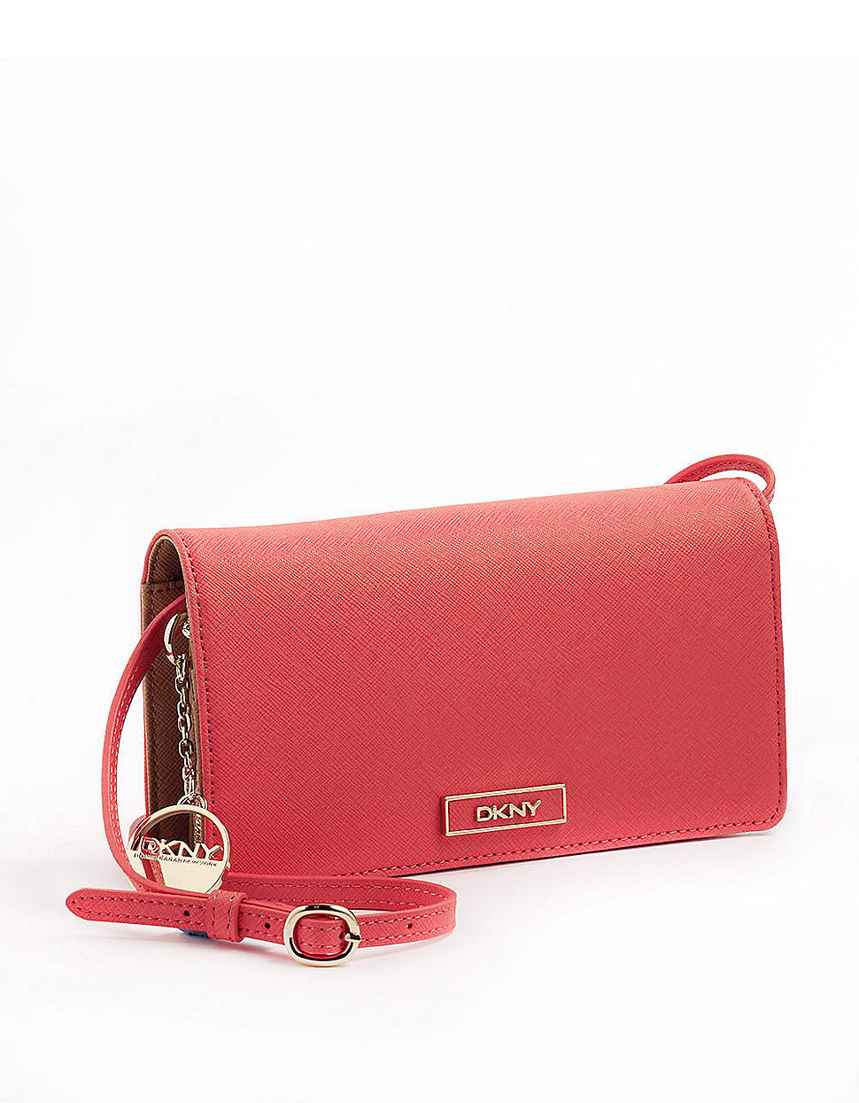 Dkny Saffiano Leather Convertible Crossbody Clutch Bag in Pink (CORAL) | Lyst
