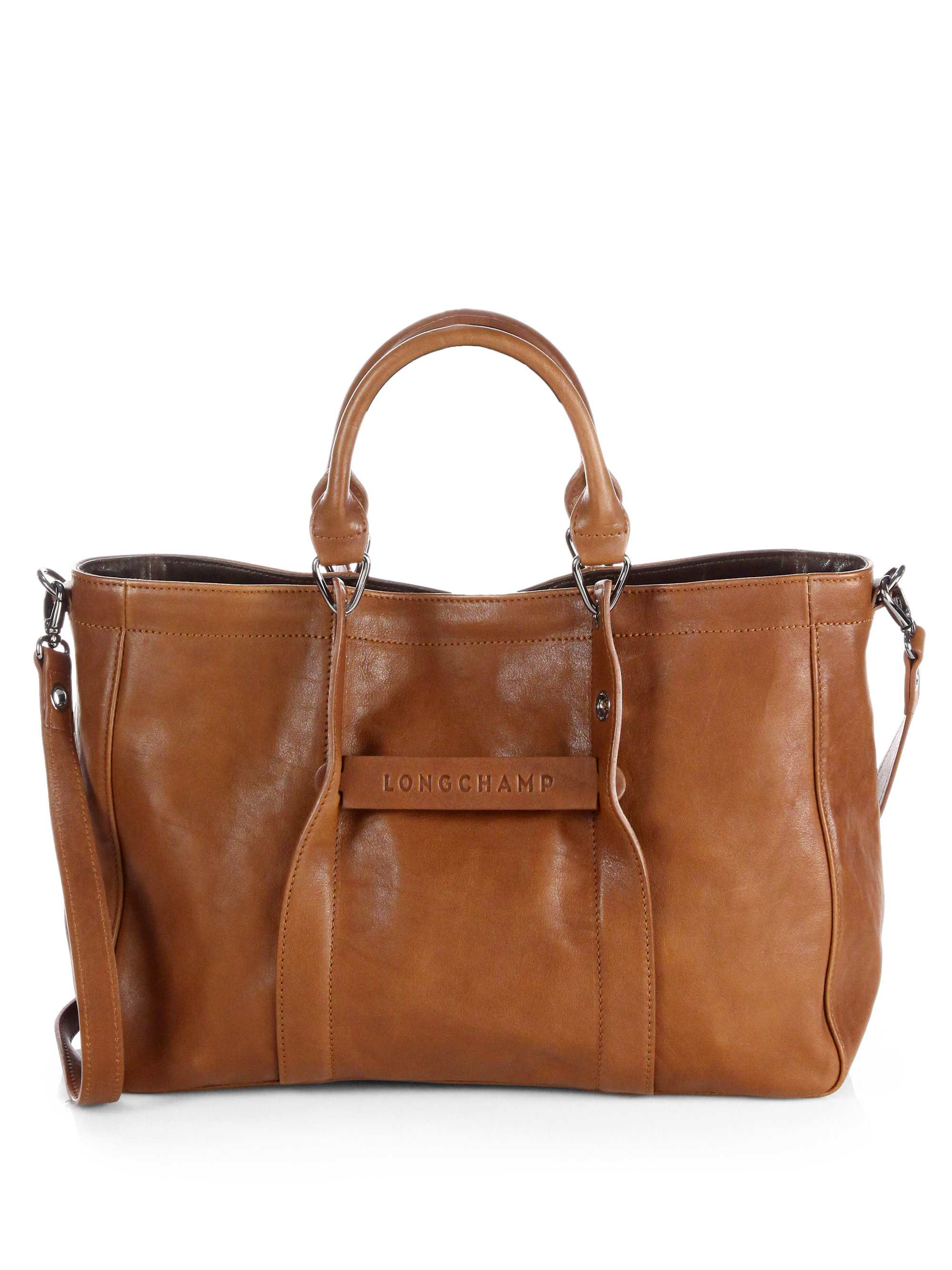 Longchamp Small Leather Tote Bag in Brown (COGNAC) | Lyst