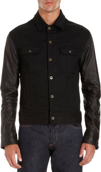 Rag & Bone Leather Sleeve Jean Jacket Black in Blue for Men (denim