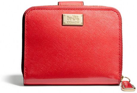 Coach Madison Medium Zip Around Wallet in Patent Leather in Red (LI ...