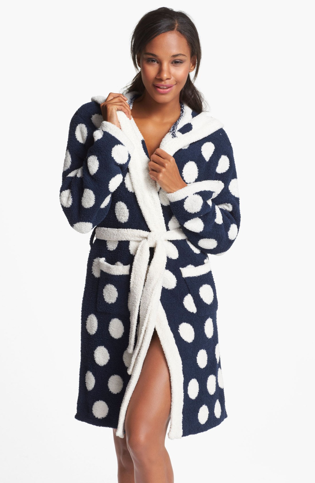 Barefoot Dreams® Polka Dot Short Hooded Robe in Blue (Marine/ Cream) Lyst