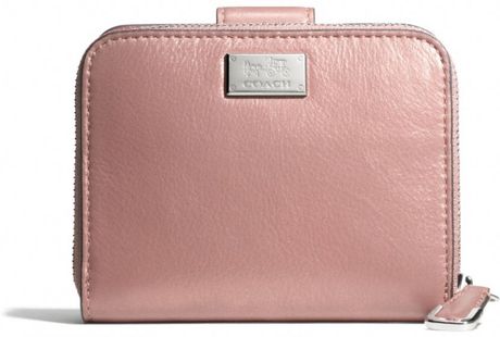 Coach Madison Medium Zip Around Wallet in Metallic Leather in Pink (SV/ROSE GOLD) | Lyst