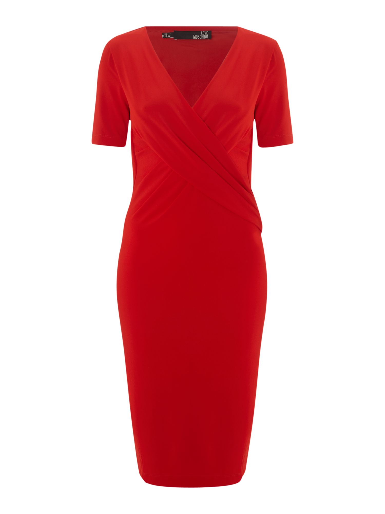 Love Moschino Short Sleeve V Neck Wrap Dress in Red