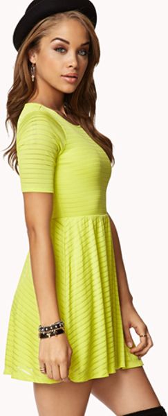 Forever 21 Shadow Stripe Skater Dress in Yellow (LIME)