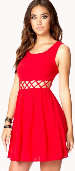Forever 21 Fit Flare Cage Dress in Red Forever 21 Fit Flare Cage Dress in Red