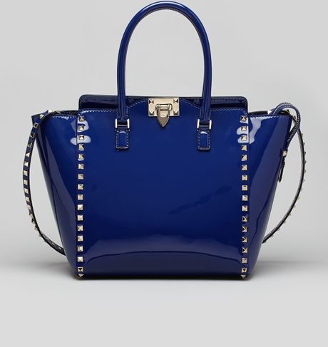 Valentino Rockstud Patent Shopper Tote Bag Blue in Blue | Lyst