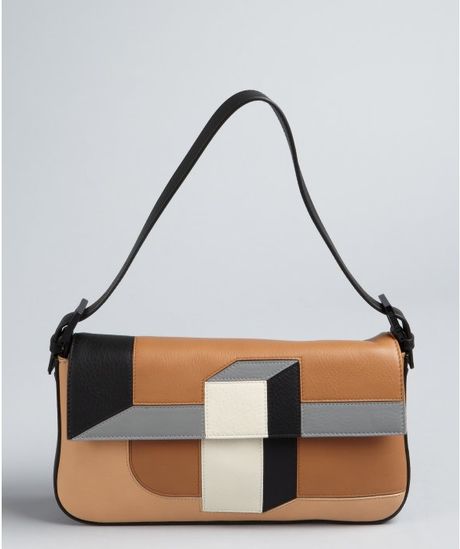 Fendi Light Brown Grey and Black Leather Colorblock Convertible Shoulder Bag in Brown | Lyst