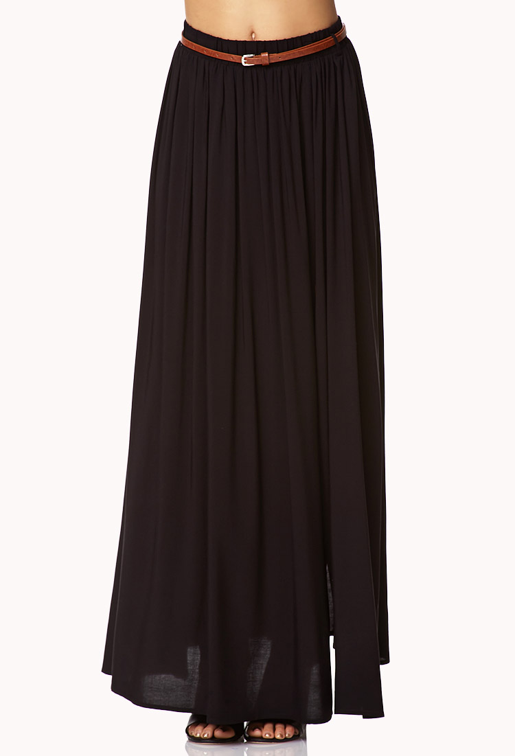 Forever 21 Front Slit Maxi Skirt W Belt in Black Forever 21 Front Slit Maxi Skirt W Belt in Black