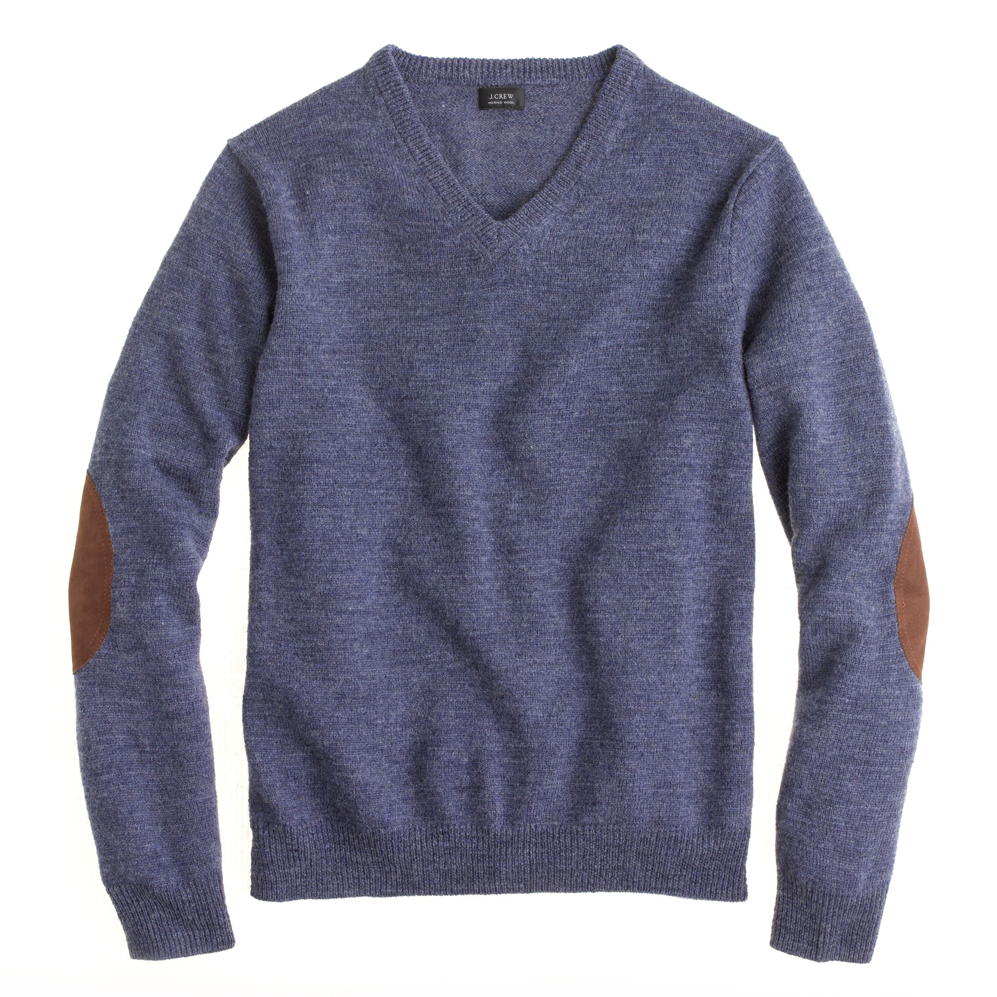 J.crew Rustic Merino Vneck Elbow Patch Sweater in Blue for Men (hthr