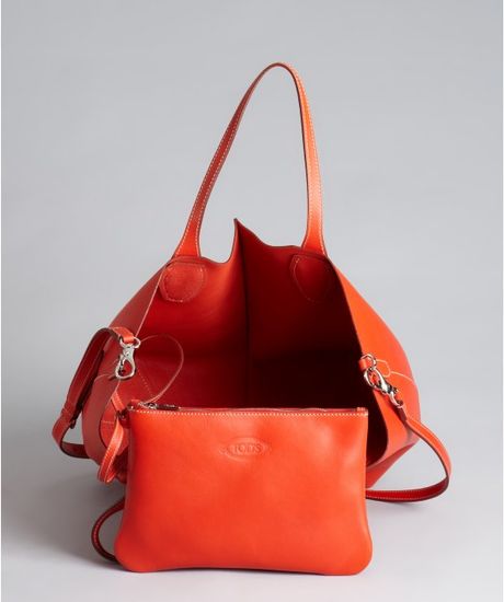 Tod&#39;s Red Leather Convertible Large Tote Bag in Orange (red) | Lyst
