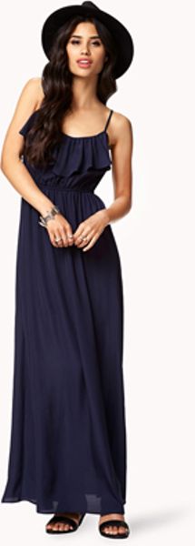 Forever 21 Ruffled Maxi Dress In Blue Navy Lyst 4265