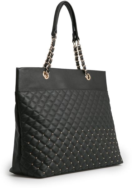 Mango Studded Quilted Shopper Bag in Black | Lyst