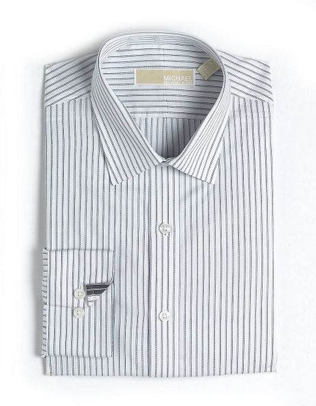 ... Michael Kors Regularfit Striped Cotton Dress Shirt in Gray for Men