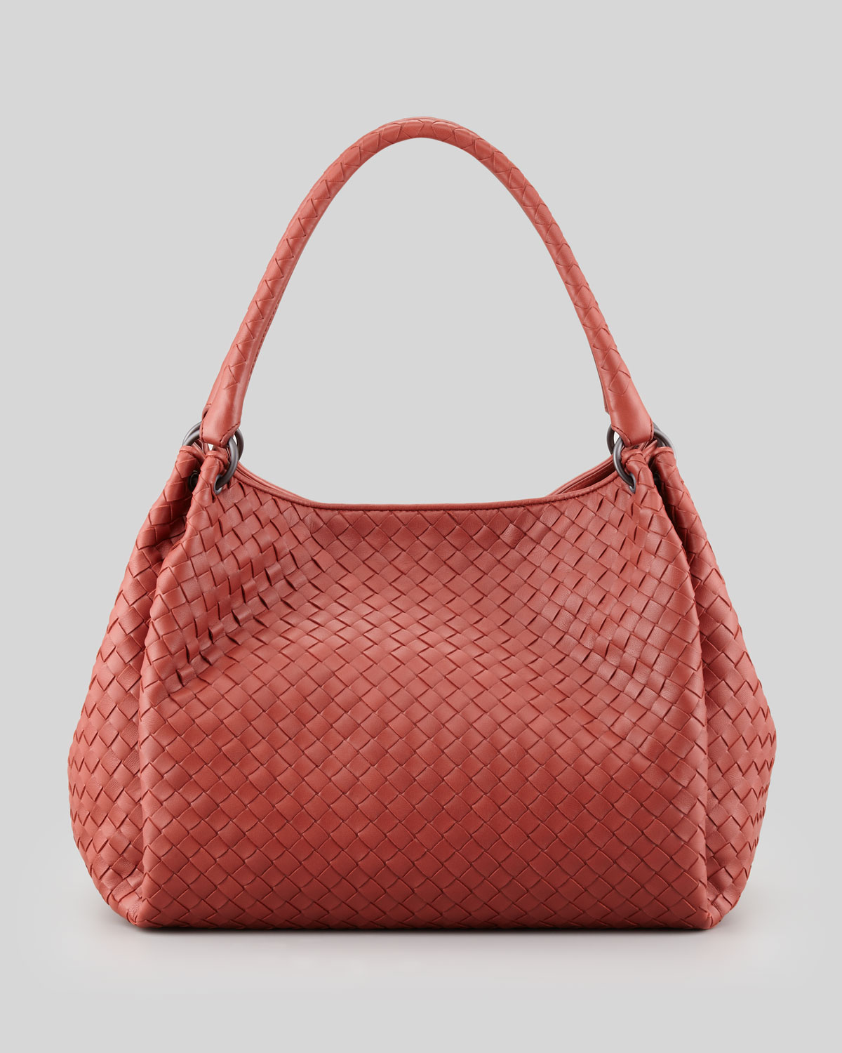 Bottega Veneta Doublestrap Woven Leather Hobo Bag Medium Red in Red (MEDIUM RED) | Lyst