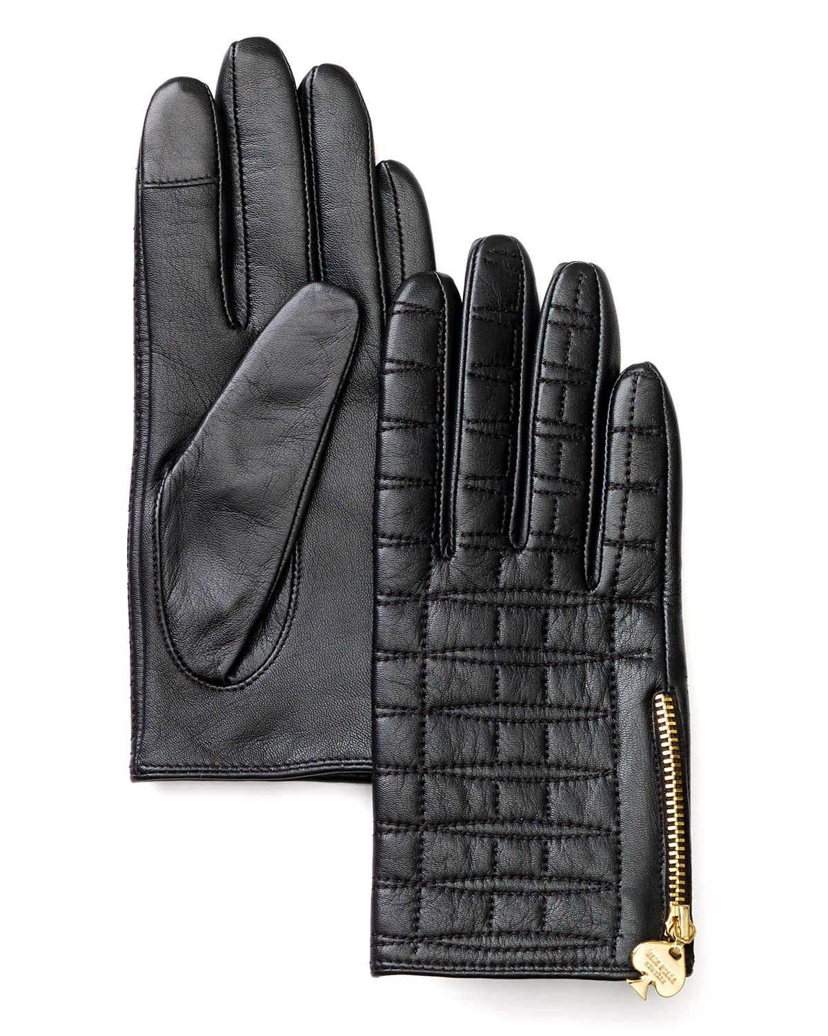 Kate Spade Quilted Logo Leather Tech Gloves in Black Lyst