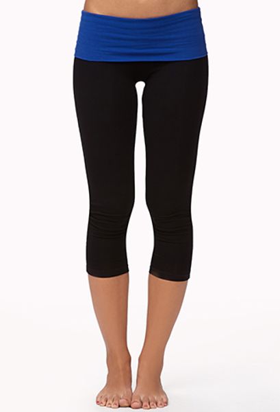 Forever 21 Contrast Foldover Yoga Capris in Black (BLACKROYAL) - Lyst