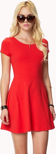 Forever 21 Short Sleeve Skater Dress in Red Forever 21 Short Sleeve Skater Dress in Red