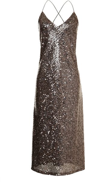 Marc Jacobs Mirror Sequins Tea Length Tank Dress in Gold (Taupe)
