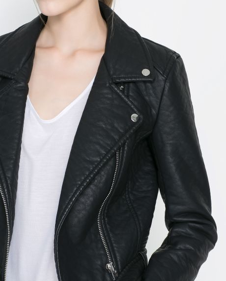 Zara Faux Leather Biker Jacket in Black